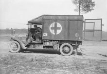 A New Zealand Division ambulance with shrapnel-proofing at a casualty clearing station near Albert. September 1916.